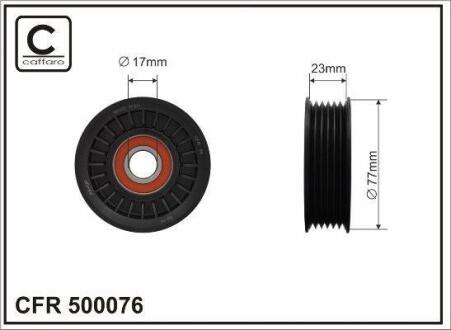 Ролик натяжного механізму поліклинового ремня Dodge Nitro/Ram 1500, Jeep Commander/Grand Cherokee II/III 4.7 V8 4x4 99-00 77x17x23 CAFFARO 500076