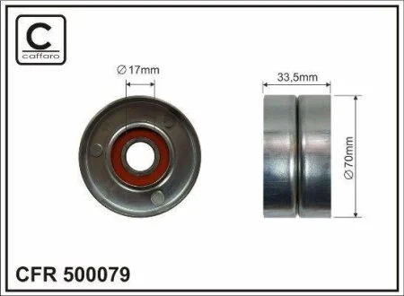 Ролик натяжного механізму поліклинового ремня Renault Laguna/III 3.5 04.08-12.15 70x17x33,5 CAFFARO 500079