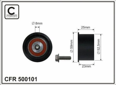 Ролик проміжний ремня ГРМ Chevrolet Lacetti/Nubira, Opel Astra G/H/H GTC/Combo/Corsa C/Meriva A/Signum 1.4-1.8 02.98- 52,5x8x23 CAFFARO 500101