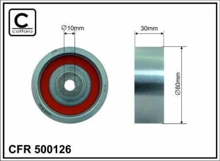Ролик проміжний ремня ГРМ Audi A1/A3/A4/Allroad/A5/A6/Q3/Q5/TT, Seat Alhambra/Altea/XL/Exeo/ST/Ibiza IV/ST/Leon/Toledo IV 1.2D/1.6D/2.0D 05.03- 80x10x30 CAFFARO 500126