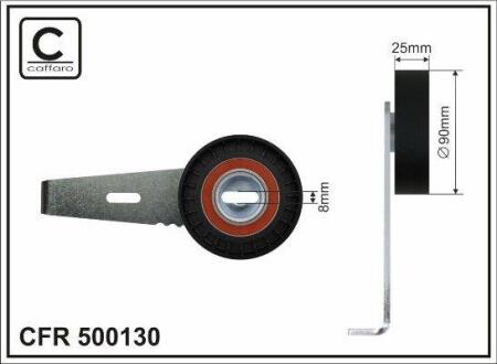 Натяжний механізм поліклинового ремня Citroen Berlingo/Evasion/Jumper/Xantia/XM/Xsara/ZX, Fiat Ducato/Ulysse, Lancia Zeta, Peugeot 306/405 I/II/406/605/806/Boxer 1.6-2.0CNG 07.87- 90x8x25 CAFFARO 500130