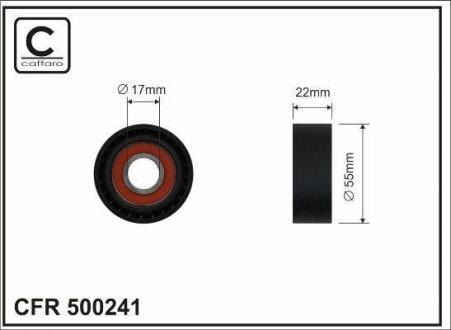 Ролик натяжного механізму поліклинового ремня Mini R56/R57/R58/R59/Clubman R55/Clubvan R55/Countryman R60/Paceman R61, Toyota Auris/Avensis/Verso 1.6/1.6D/2.0D 11.08-12.18 55x17x22 CAFFARO 500241