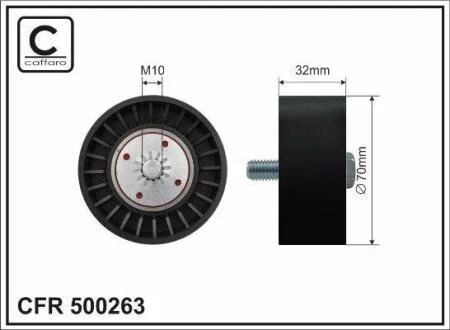 Ролик проміжний поліклинового ремня Chevrolet Captiva/Cruze/Orlando, Opel Antara 2.0D/2.2D 08.10- 70x10x32 CAFFARO 500263