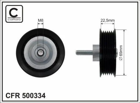 Ролик проміжний поліклинового ремня Land Rover Range Rover Evoque 2.0 06.11- 69x8x22,5 CAFFARO 500334