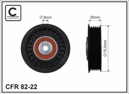 Ролик натяжного механізму поліклинового ремня Audi A4/A6, Skoda Superb I, VW Bora/Golf IV/Passat 1.9D/2.0D 08.98-03.08 75,5x8x20 CAFFARO 8222