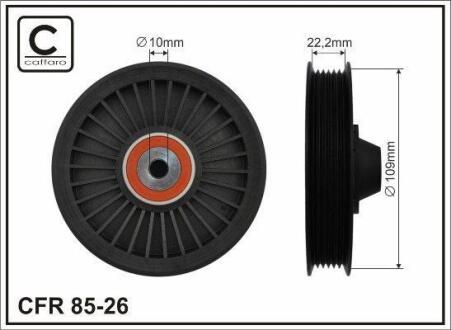 Ролик проміжний поліклинового ремня Mercedes G W461/W463/M W163/Sprinter 2-T 901/902/3-T 903/4-T 904/5-T 905 2.1D/2.2D/2.7D 03.99- 109x10x22,2 CAFFARO 8526