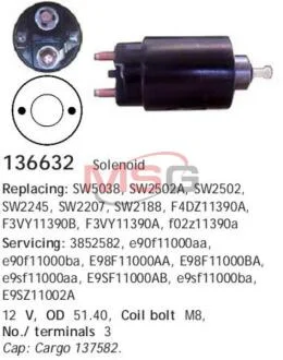 Втягивающий стартера, F.-Tr., (Motorcraft) CARGO 136632