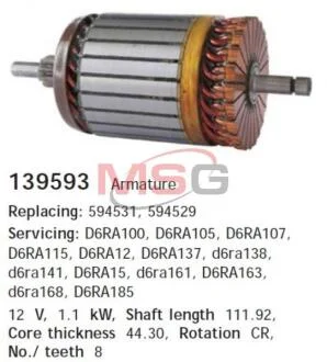 Якорь стартера MB/RENAULT/VOLVO A/B/VANEO/SPRINTER/LAGUNA/MASTER/TRAFIC 1.4-2.2 CARGO 139593