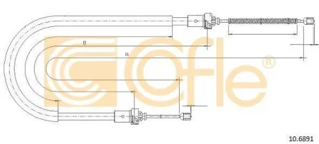 Трос ручного гальма зад. Logan 04- Л=Пр. (барабан) (1667/1498) COFLE 10.6891