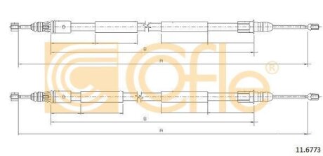 Комплект тросов ручника Espace3 (диск, база 2702mm) 1700/1643mm COFLE 11.6773