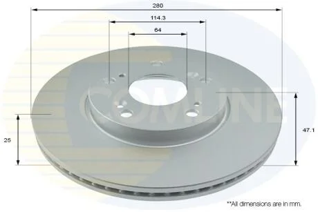 - Диск гальмівний вентильований з покриттям COMLINE ADC0576V