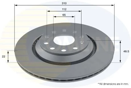 - Диск гальмівний вентильований з покриттям COMLINE ADC1493V
