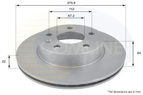 - Диск гальмівний вентильований з покриттям COMLINE ADC1608V