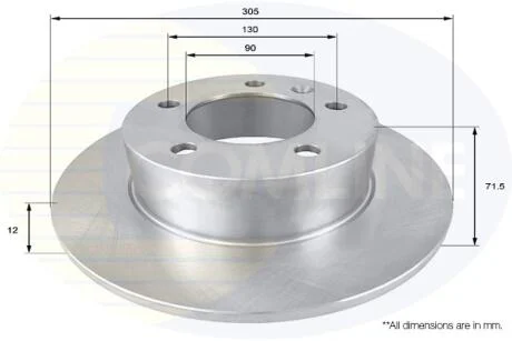 Диск гальмівний з покриттям (задній) Renault Master 2.3 dCi 10- (305х12) COMLINE ADC2700