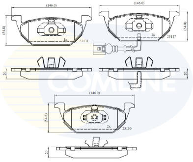Гальмівні колодки передні з датчиком VAG A3/FABIA/OCTAVIA/YETI/GOLF 6/JETTA 3/JETTA 4 03- COMLINE CBP1851