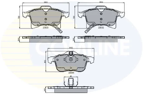 Гальмівні колодки передні OPEL Astra G/H, Combo, Meriva, Zafira COMLINE CBP31307