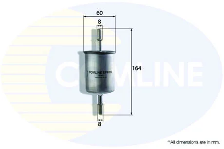 Фильтр топливный (впуск/выпуск 8 мм) (163 мм) GM PSA VAG ZAZ 97- COMLINE EFF010