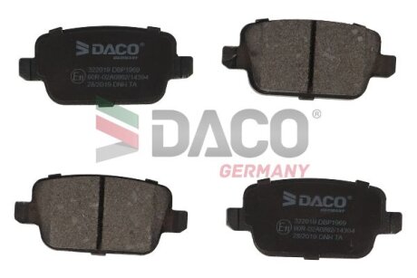 Комплект гальмівних накладок, дискове гальмо DACO Germany 322019
