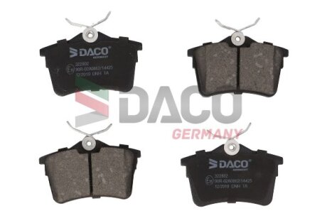 Комплект гальмівних накладок, дискове гальмо DACO Germany 322802