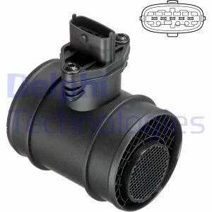 Витратомір повітря (5 pin, модуль) HYUNDAI H-1 TRAVEL, SANTA FÉ I, SANTA FÉ I/SUV, TRAJET, TRAJET/MINIVAN, TUCSON, TUCSON/SUV KIA SPORTAGE II 2.0D/2.5D 04.01- Delphi AF10621-12B1