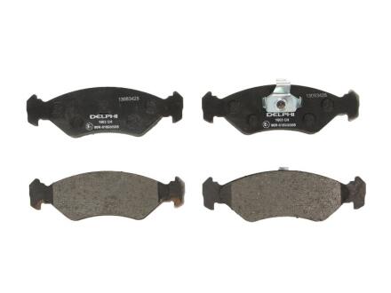 Комплект гальмівних колодок передн, FORD COURIER, FIESTA III, FIESTA IV, FIESTA V, FIESTA/HATCHBACK, FIESTA/MINIVAN, KA MAZDA 121 III, 121 III/HATCHBACK 1.0-1.8D 03.89-12.11 Delphi LP1603