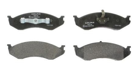 Комплект гальмівних колодок передн, JEEP CHEROKEE, COMANCHE, GRAND CHEROKEE I, WRANGLER I, WRANGLER II, WRANGLER III KIA CARNIVAL I 2.1D-5.9 10.84- Delphi LP1615