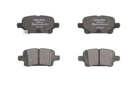 Комплект гальмівних колодок задн, CHEVROLET VOLT OPEL AMPERA-E, ASTRA K, ASTRA K/KOMBI, INSIGNIA B, INSIGNIA B COUNTRY, INSIGNIA B GRAND SPORT 1.0-Electric 06.15- Delphi LP3218