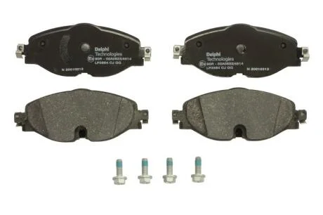 Комплект гальмівних колодок передн, AUDI A1, A3, Q2, Q3, TT FORD TOURNEO CONNECT V761 NADWOZIE WIELKO, TRANSIT CONNECT V761/MINIVAN SEAT ATECA, LEON, LEON SC 1.0-Electric 01.11- Delphi LP3584