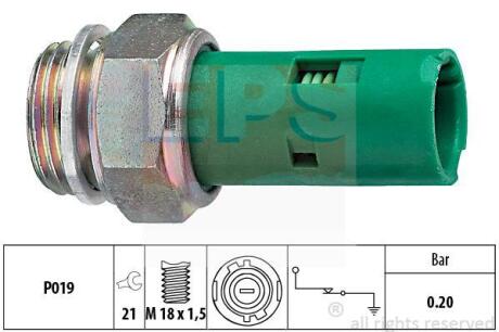 Датчик тиску масла (0,2Бар, 1 pin, чорн) MITSUBISHI CARISMA, RENAULT 19 I, 19 I CHAMADE, 19 II, 19 II CHAMADE, 21, CLIO I, ESPACE III, KANGOO, KANGOO EXPRESS, LAGUNA I, MEGANE I 1.6D-2.0 08.85- EPS 1 800 110