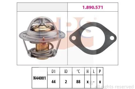 Термостат охолодж.рідини Daewoo Matiz 0.8 98-//Nissan Cherry I, II, Micra I 1.0/1.2 09.70-07.92 EPS 1 880 369