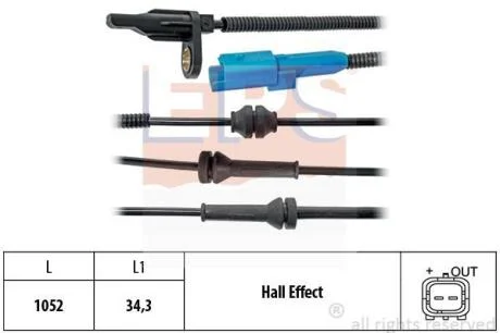 Датчик ABS передн. С3 ||, C3 Picasso, C4 Cactus, DS3 EPS 1 960 025