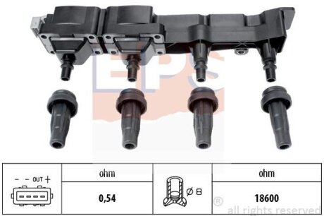 CITROEN котушка запалювання Peugeot 1007/206/207/307 1,6 16V 00-,Berlingo,C2/C3/C4 1,6 16V 00- EPS 1 970 407