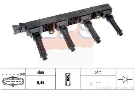 OPEL Катушка зажигания Astra G/H,Zafira 2.0 Turbo (147kW) 01- EPS 1 970 507