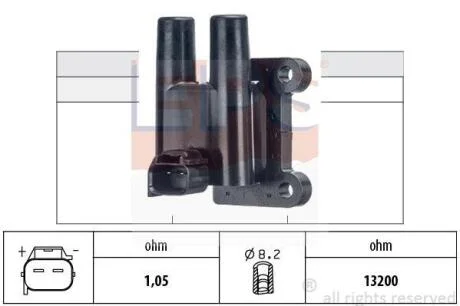 HYUNDAI котушка запалювання Accent II,Coupe,Elantra,Getz,Matrix,Kia Cerato,Rio II 1.4/1.6 98- EPS 1 970 584