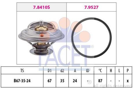 Термостат VW Transporter IV, V/Golf III, IV, V/Audi A3/A6/A8 2.0-3.2 i/D 90- (82 C) FACET 78410