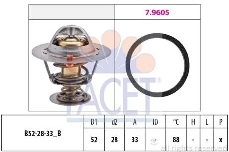 Термостат Jumper/Boxer 2.2HDi 06-/Mondeo III 2.0-2.2 TDCi/Transit 2.2 TDCi 06- (52x27.7x32, 88C) FACET 78412