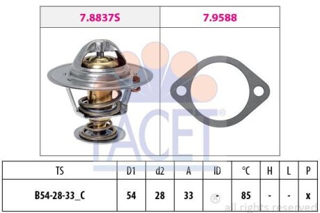 Термостат Hyundai Accent 1.5CRDI 01-, Santa Fe 2.0CRDI 00-, Kia Rio 1.5CRDI 05- FACET 78837