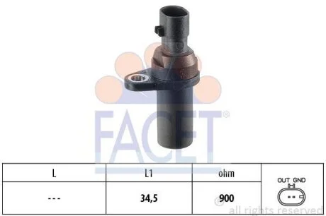 Датчик оборотов коленвала Fiat DOBLO,LINEA, 500, BRAVA, BRAVO, GRANDE PUNTO 1.2-1.4LPG 99- FACET 9.0377