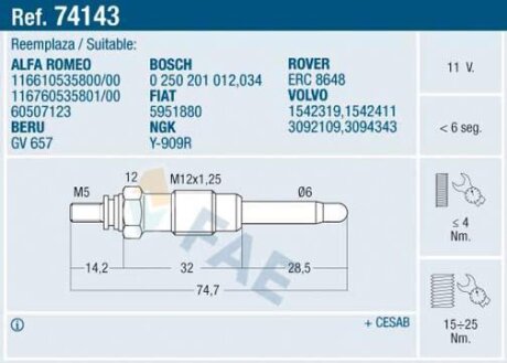 Свічки накалу/свічки нагріву FAE 74143