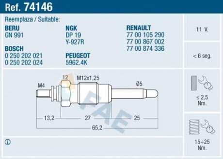 Свічки накалу/свічки нагріву FAE 74146