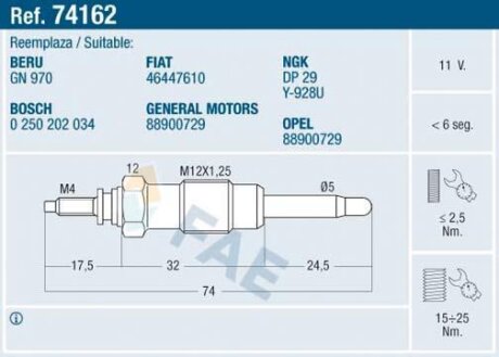 Свічки накалу/свічки нагріву FAE 74162
