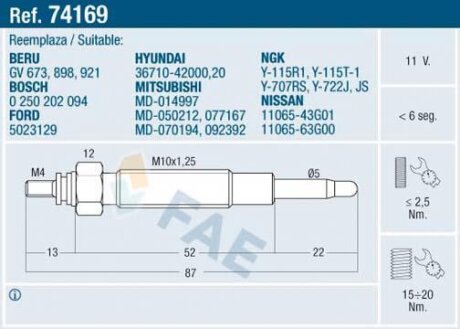 Свічки накалу/свічки нагріву FAE 74169