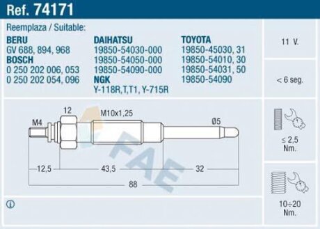 Свічки накалу/свічки нагріву FAE 74171