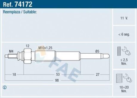Свічки накалу/свічки нагріву FAE 74172