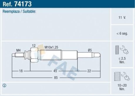 Свічки накалу/свічки нагріву FAE 74173