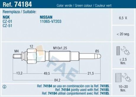 Свічки накалу/свічки нагріву FAE 74184