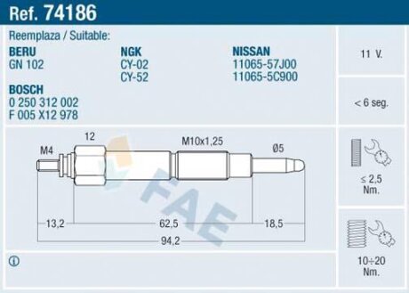 Свічки накалу/свічки нагріву FAE 74186