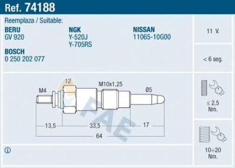 Свічки накалу/свічки нагріву FAE 74188