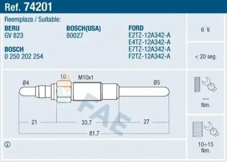 Свічки накалу/свічки нагріву FAE 74201