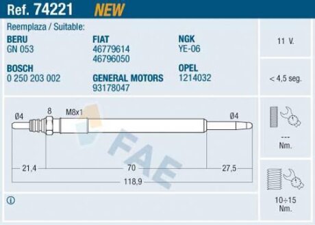 Свічки накалу/свічки нагріву FAE 74221